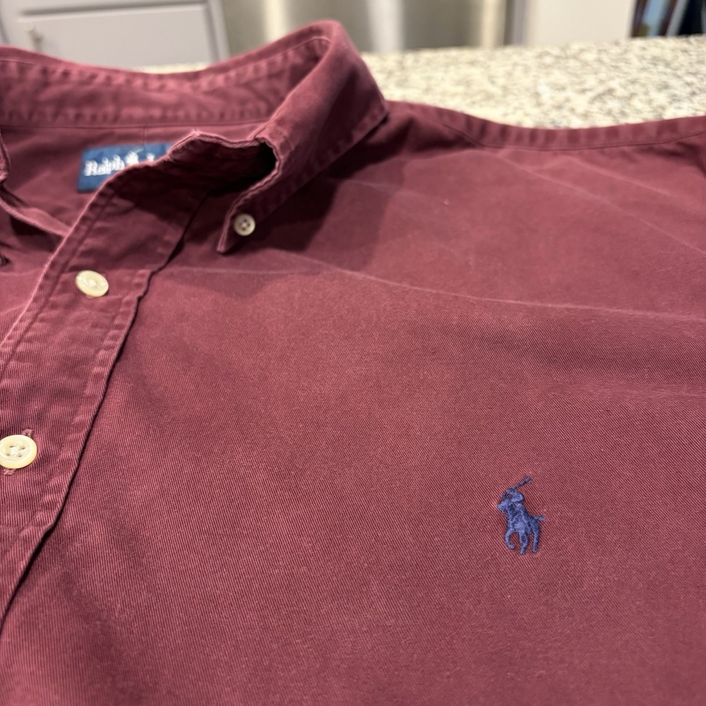 Ralph Lauren Button Down Shirt Mens 2XLT Burgundy Long Sleeve Twill Polo Y2K VTG